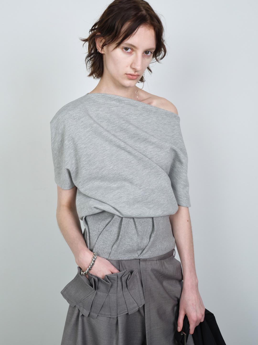 FOLDED DRAPING SWEATSHIRT MELANGE GRAY