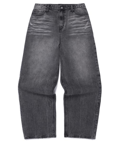 Crease Washing Denim Pants - Black