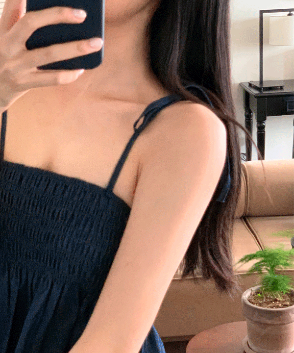 엘르 데님 끈 나시