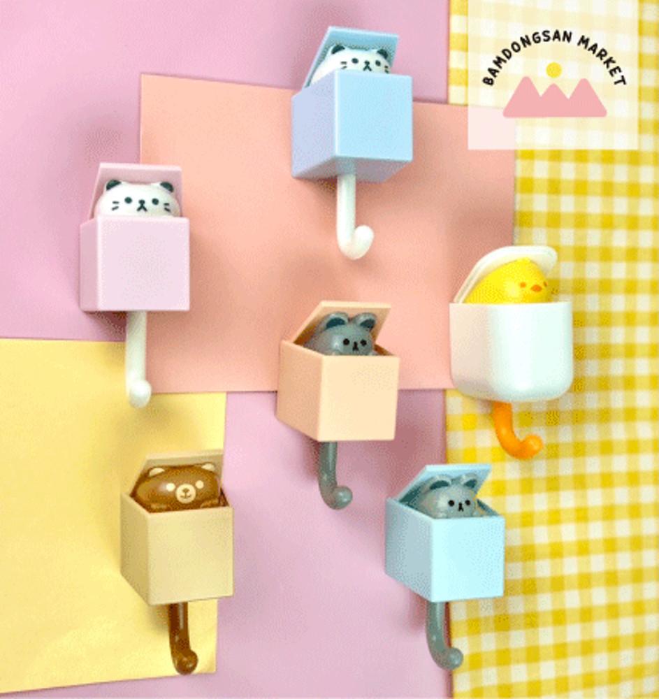 까꿍이 동물 후크 귀여운 고양이 애니멀 접착식 소품걸이