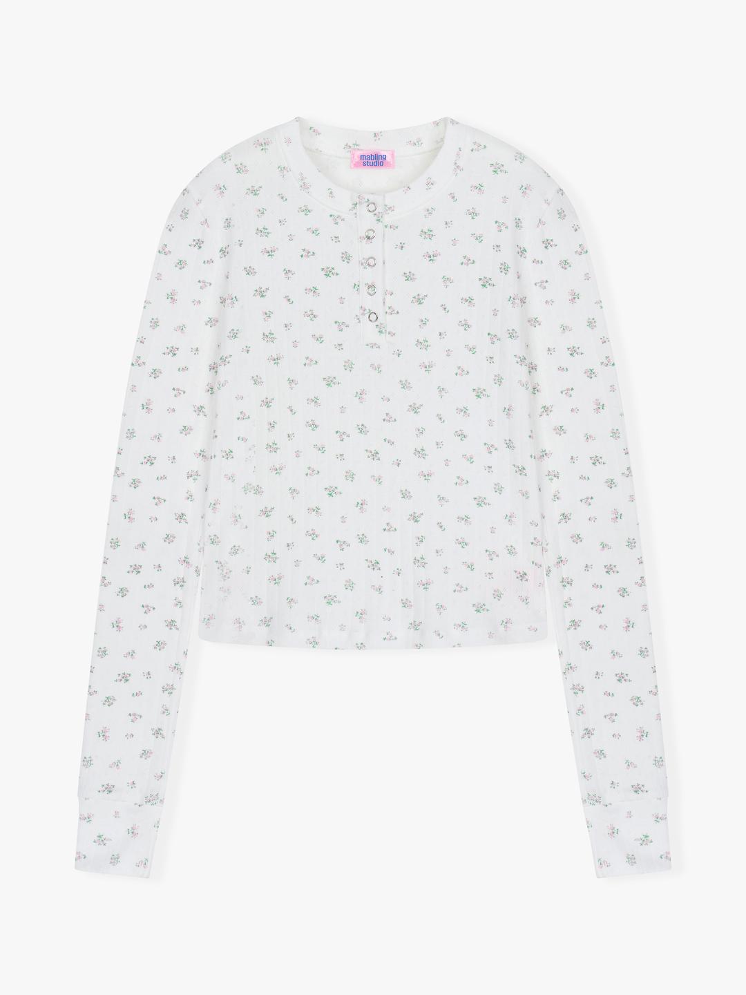 FLOWER POINTELLE HENLEY NECK TEE