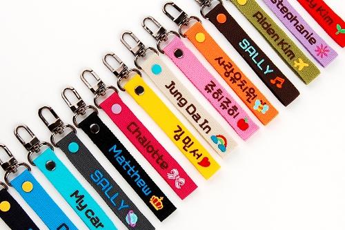 SK4-슬림키링 캐릭터자수네임택  어린이집 가방 열쇠고리 미니 이름택 14colors