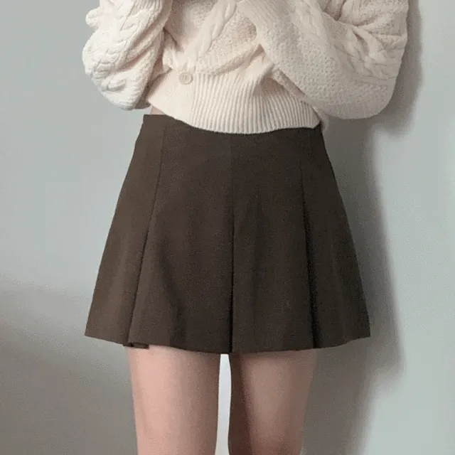 [속바지내장/고급원단] 볼드 플리츠 미니 스커트 치마바지 겨울치마 - 3col
