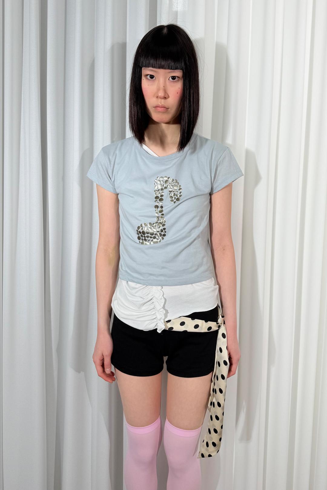 131. Melody Semi Crop Tee, Sky Blue