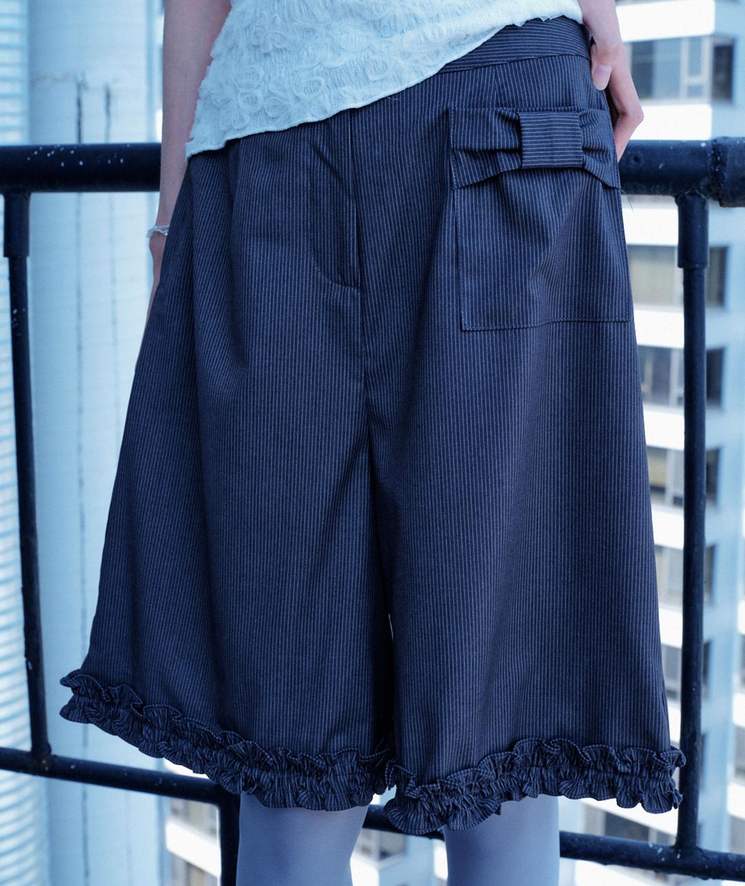 Ruffled Bow Pants [Charcoal]