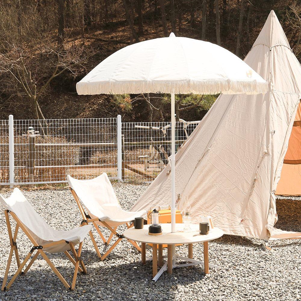 스노우아울 감성 캠핑 원형 우드 난로 테이블 도넛 파라솔 텐트테이블
