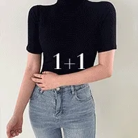 1+1 라인업 쫀쫀 레이온 스판 반목 반팔 이너 니트 티셔츠