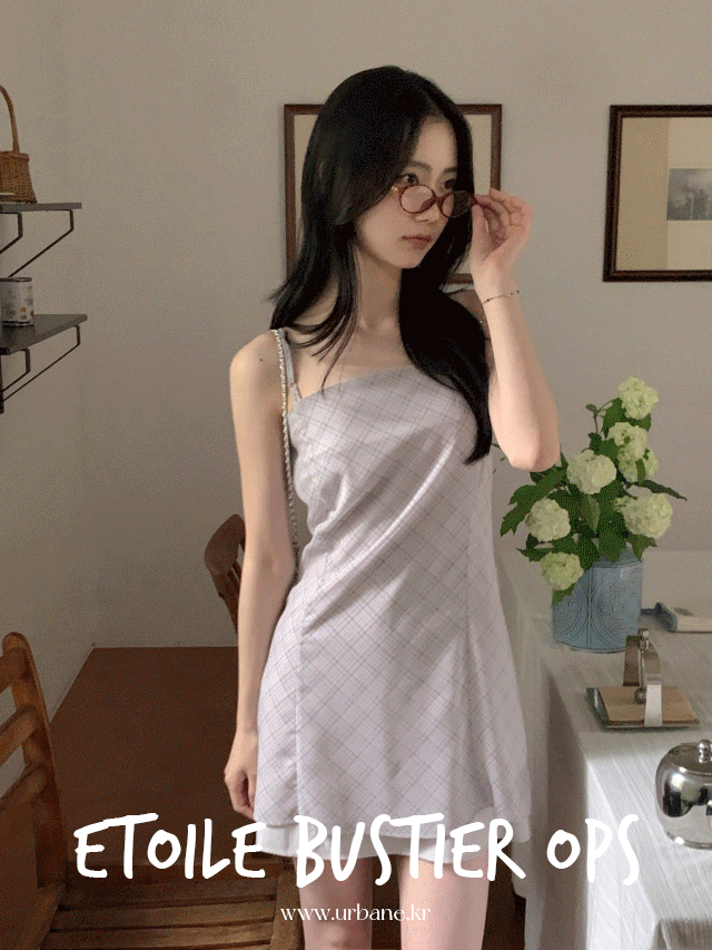 어베인 💕URBANE MADE💕 에뚜왈 체크 플라워 쉬폰 뷔스티에 휴양지 바캉스 원피스 (3c) /바캉스룩/휴가룩/여행룩
