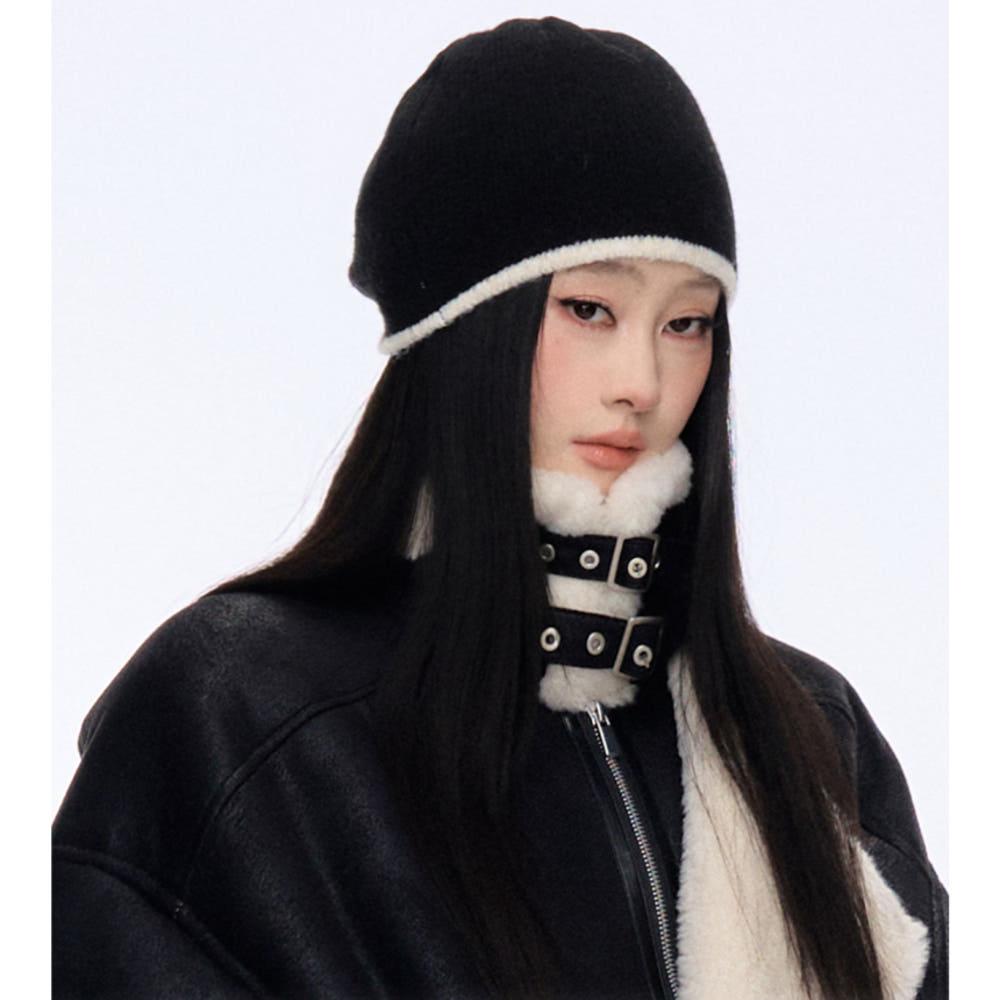 CURRIGES 모자 니트 비니 블랙 소프트 울 니트 Y2K 비니