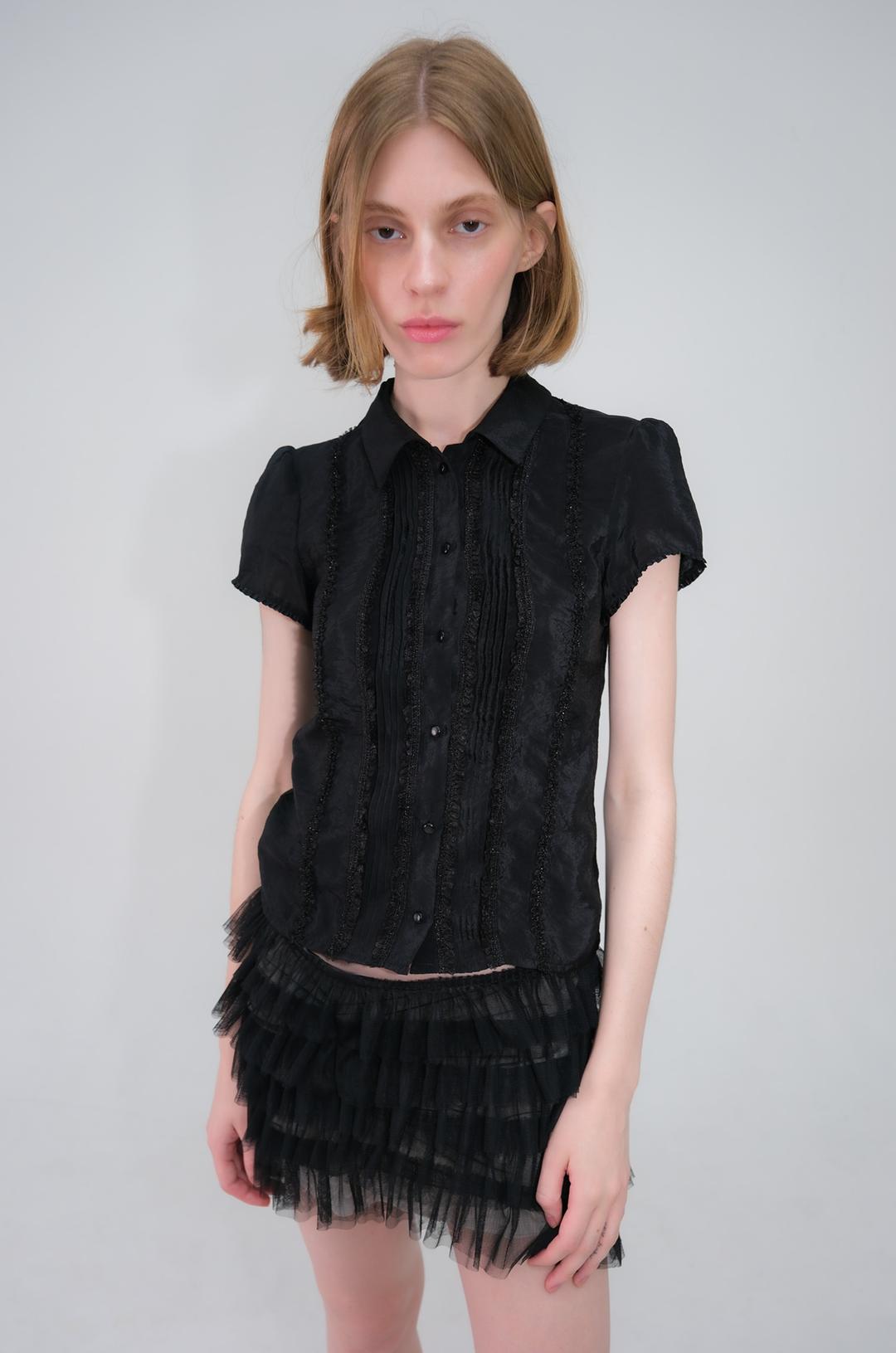 Sparkle pintuck lace blouse *Black