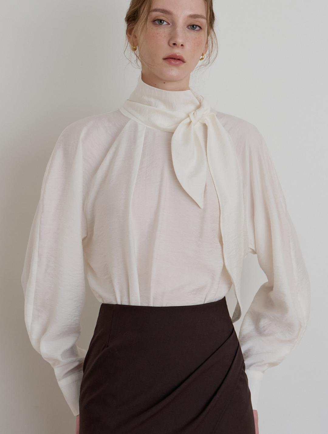 오크 타이 블라우스 - 아이보리