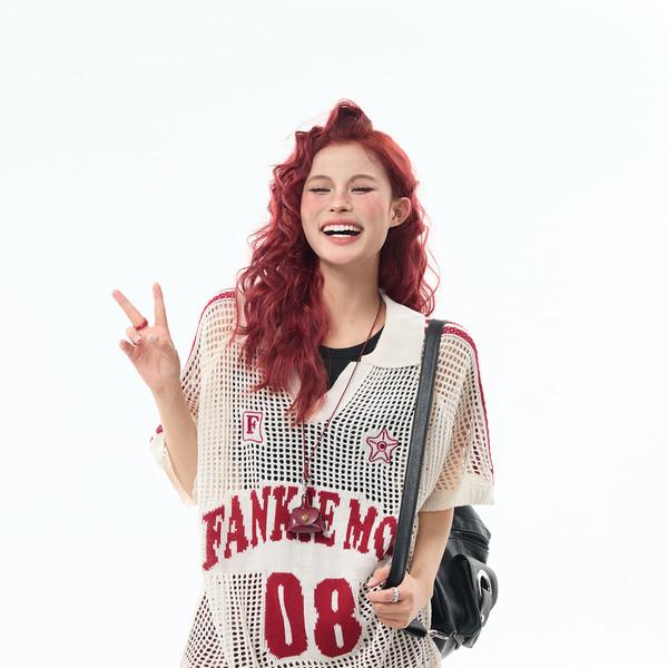 retro mesh design short sleeve