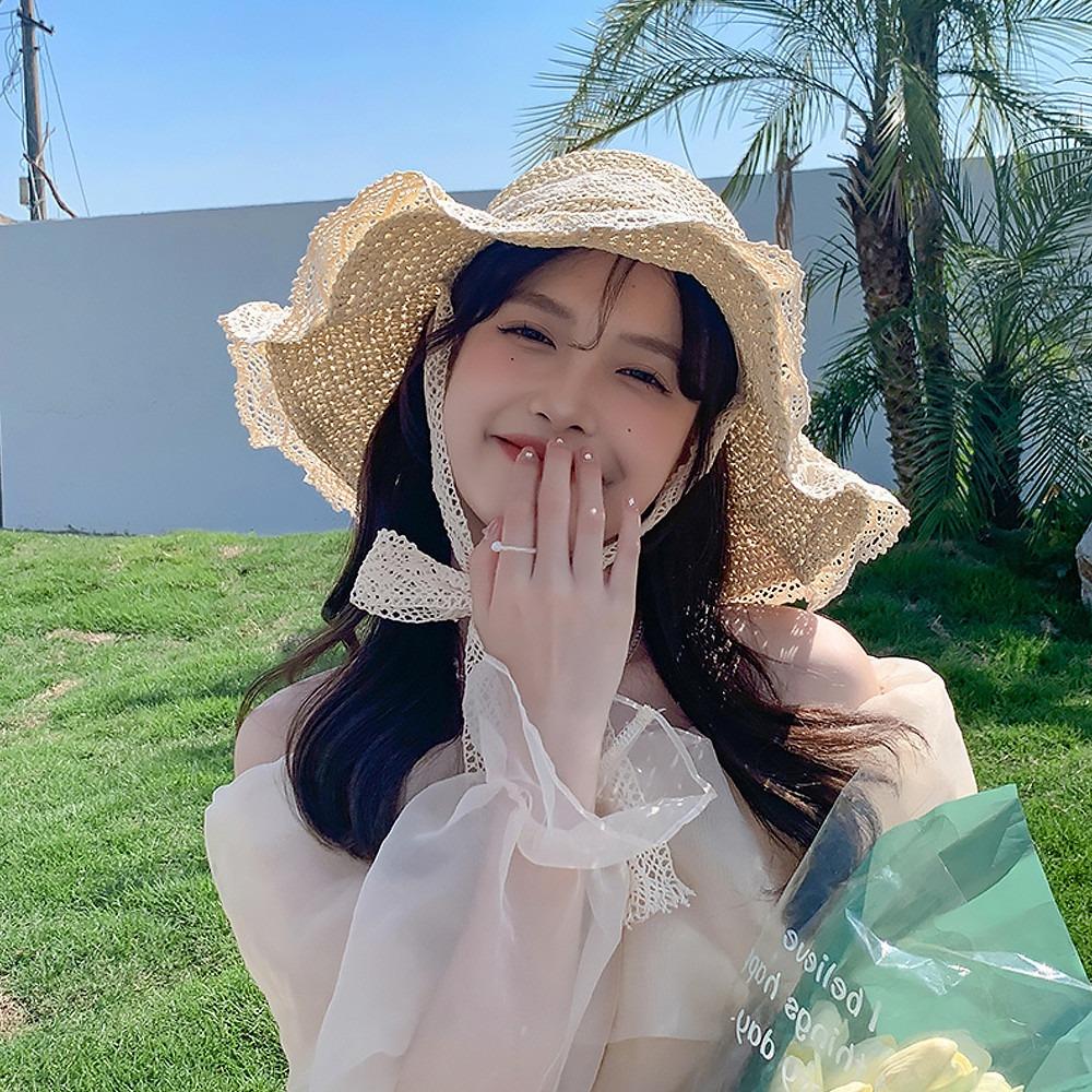 프롬아떼 휴양지모자 리본 밀짚 모자 와이드 여름 바캉스 왕골 챙넓은 라피아햇 캠핑 버킷햇