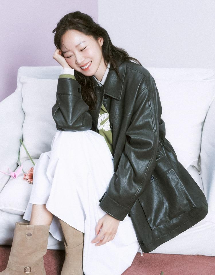 leather utility jacket - brown