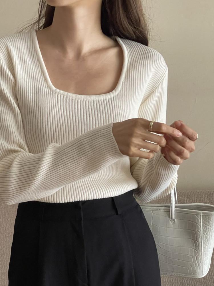 해리 스퀘어넥 골지 니트 4color