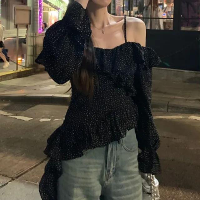 💥도트 오프숄더 프릴 블라우스 포레스트미스트TRE487668