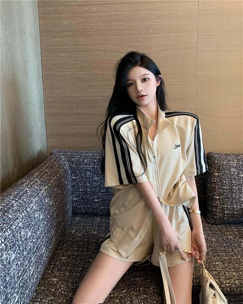 에르드쥬 트랙 루즈 반팔 집업 자켓 셋업