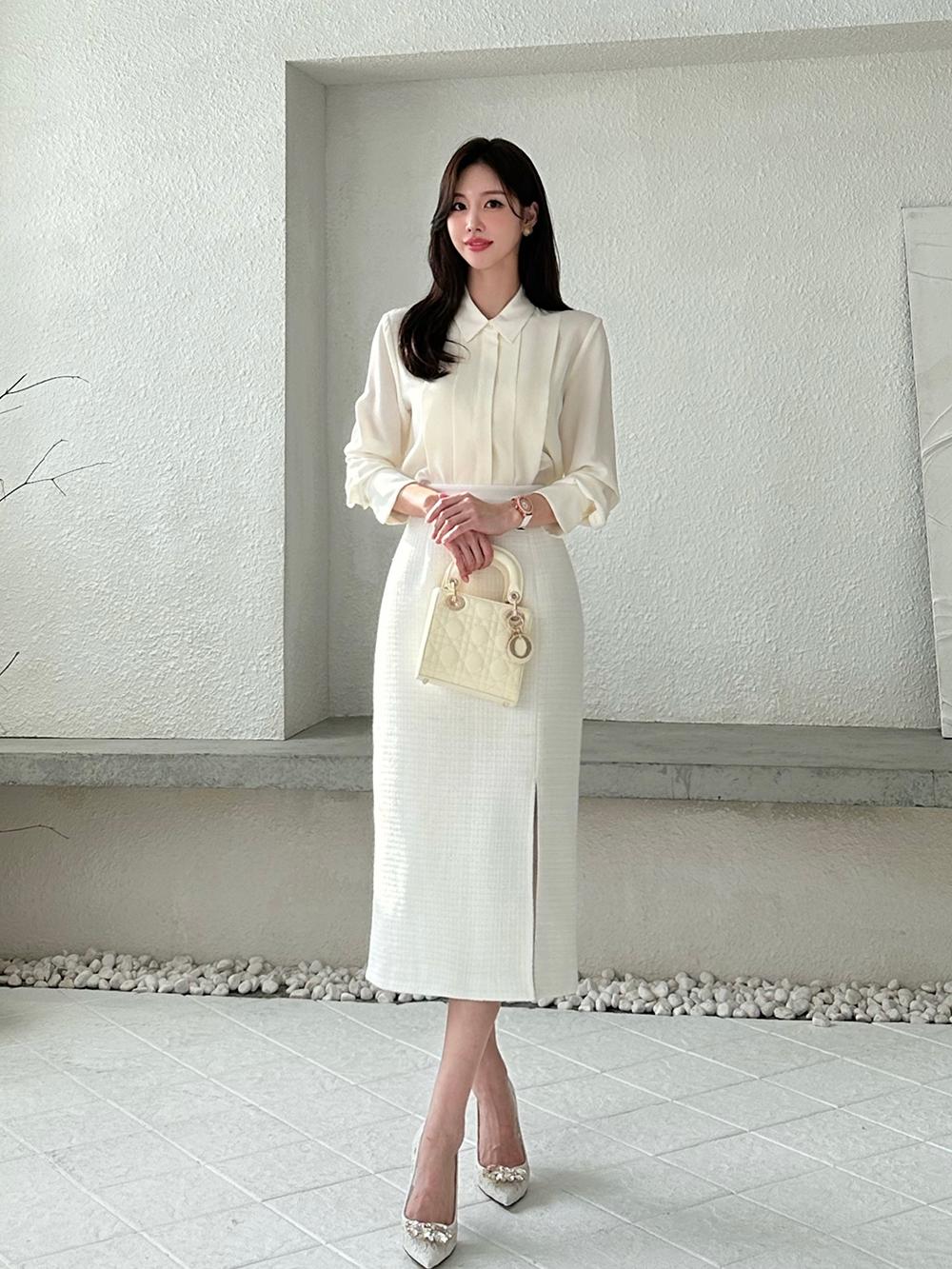 펄슬릿 미디 스커트