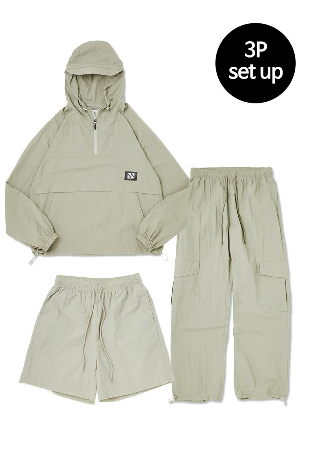 Hood Anorak 3-Piece Full Set Up (Khaki) CSOs-003 [Unisex]