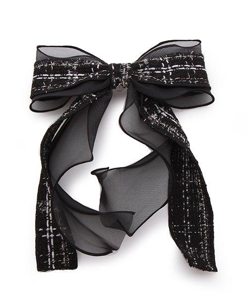 Noir tweed ribbon hairpin
