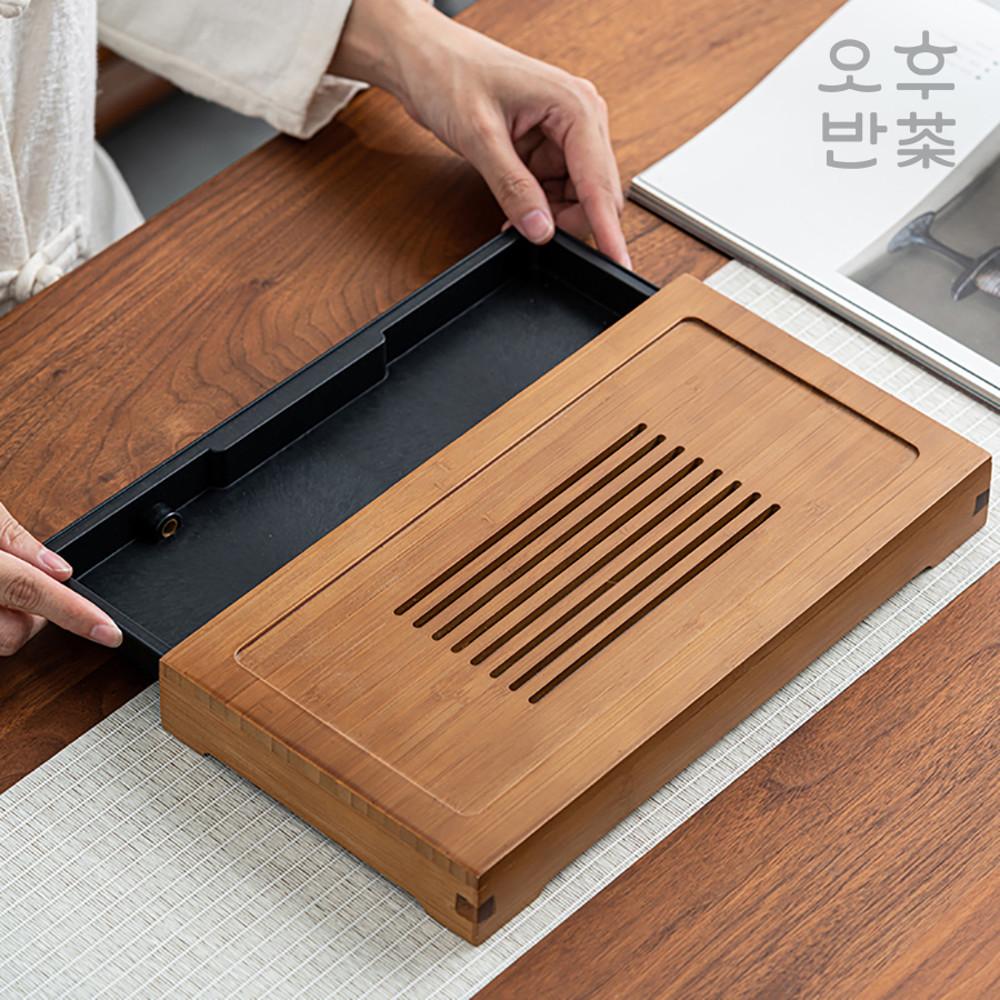 소형 대나무 다도 차판 작은 1인 차반 다반 찻상 퇴수기 다기 받침 보이차