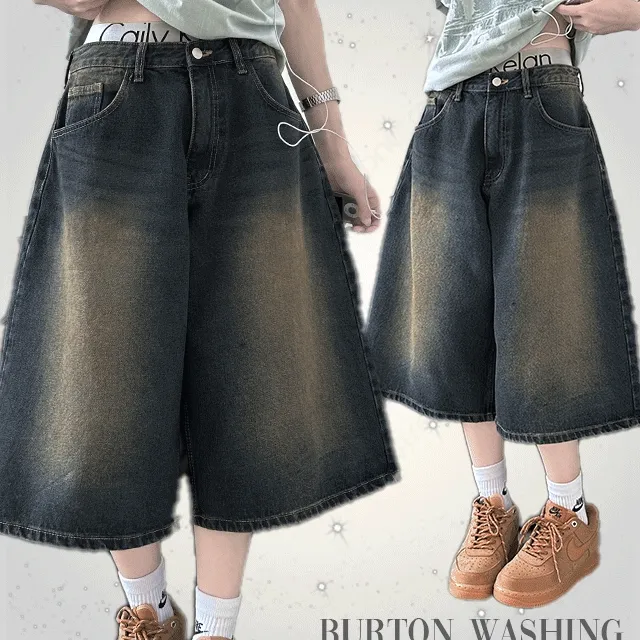 1+1할인[요즘대세/버뮤다] 벌튼 워싱데님 반바지