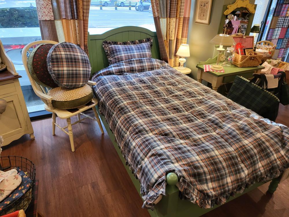 가을 브라운체크 싱글 차렵이불 베개