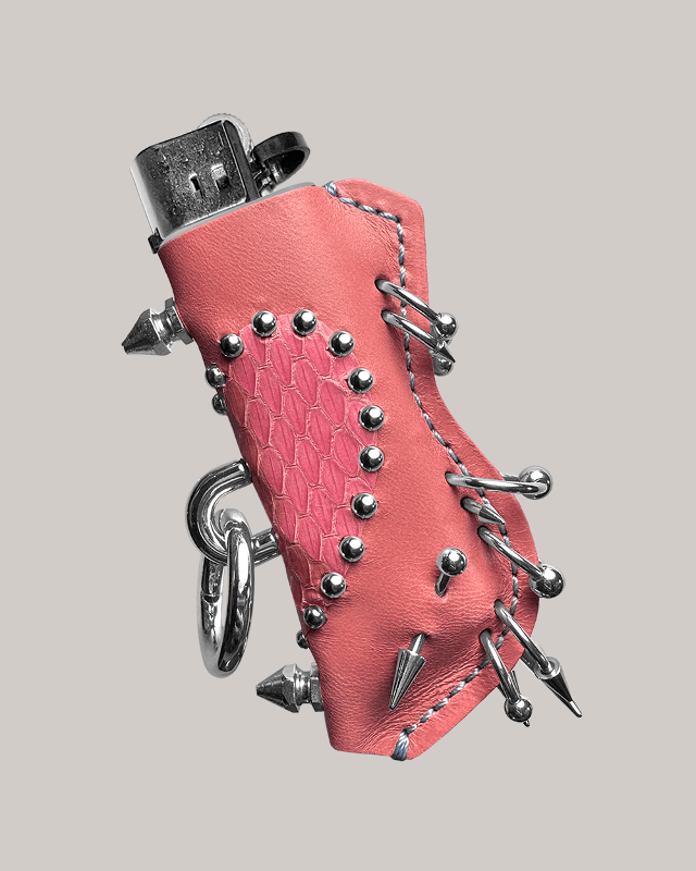 LOVE Spike Pink Leather Lighter Holder