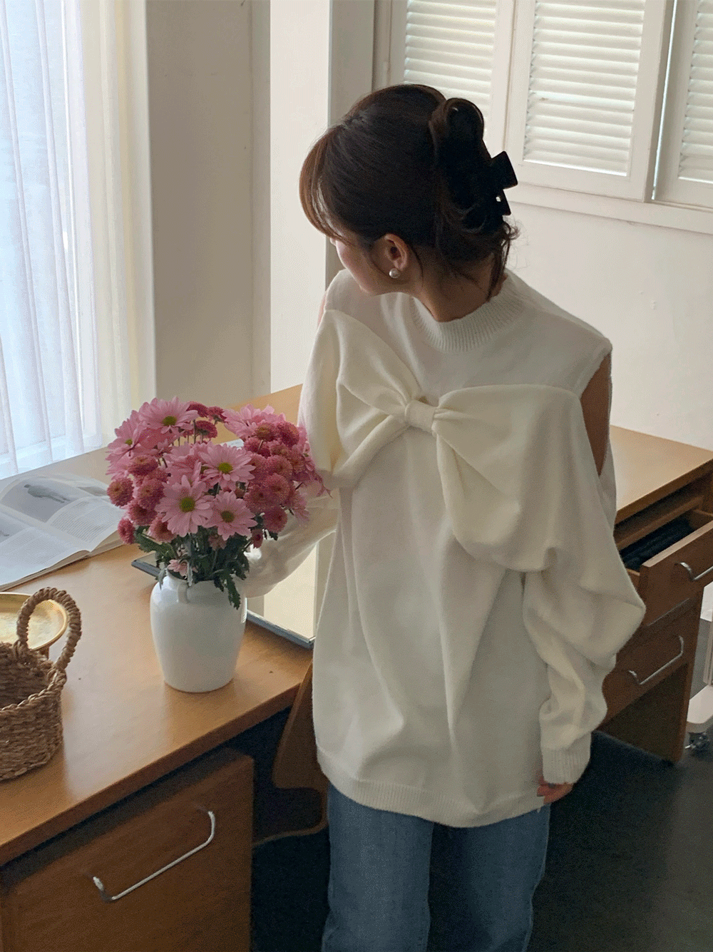 ♡연말룩 추천♡ 리본 어깨 트임 니트 원피스 (3color)