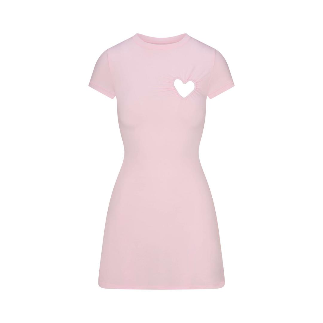 COTTON JERSEY HEART MINI DRESS | CHERRY BLOSSOM