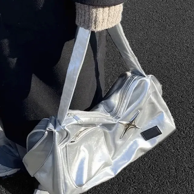 ❤당일출고/보부상가방❤별 실버블랙 빅 수납가방 책 여행방수가방 뉴진스룩 키치 y2k대학생가방 끈 포켓 휘뚜루마뚜룩 백팩 크로스백 데일리 스포티 힙한 스트릿 쇼퍼백 가을 블록코어