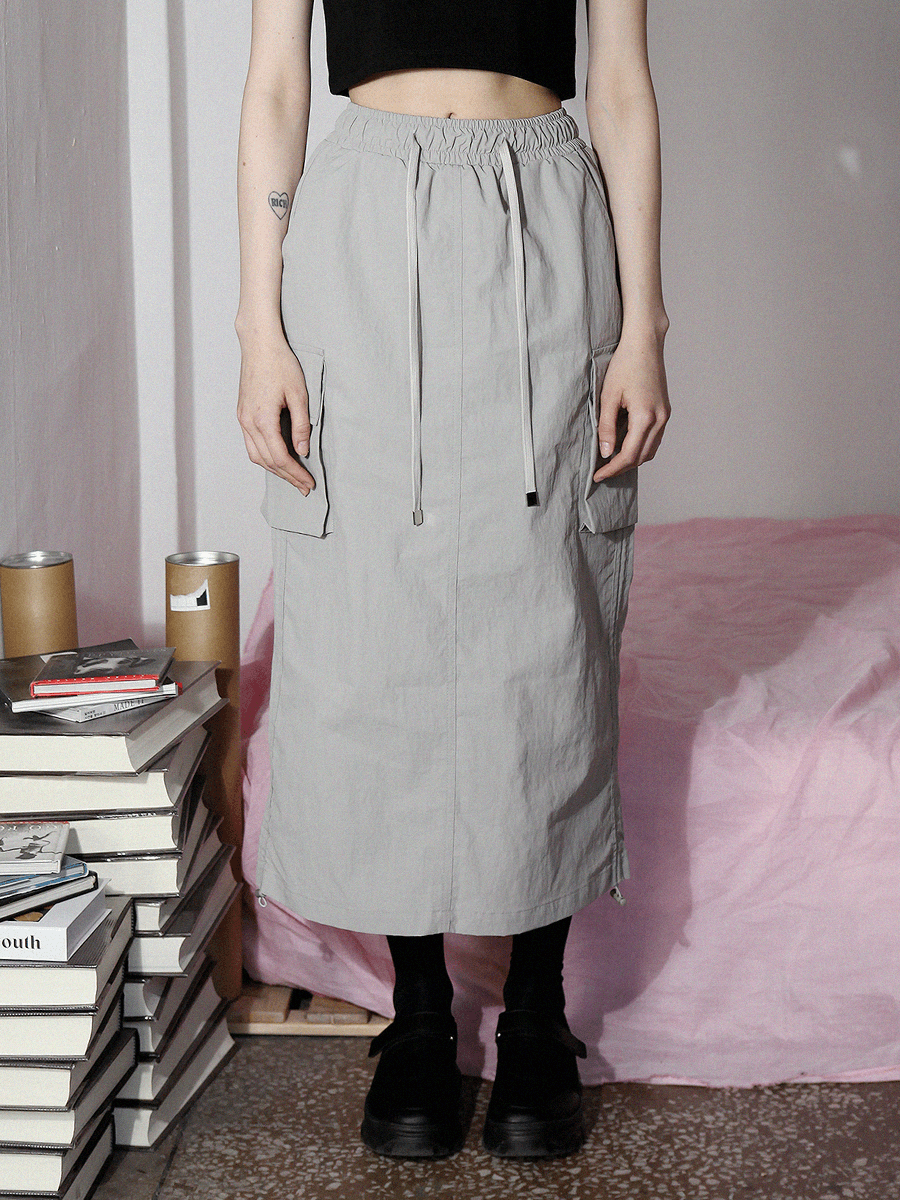 Shirring nylon skirt (gray)
