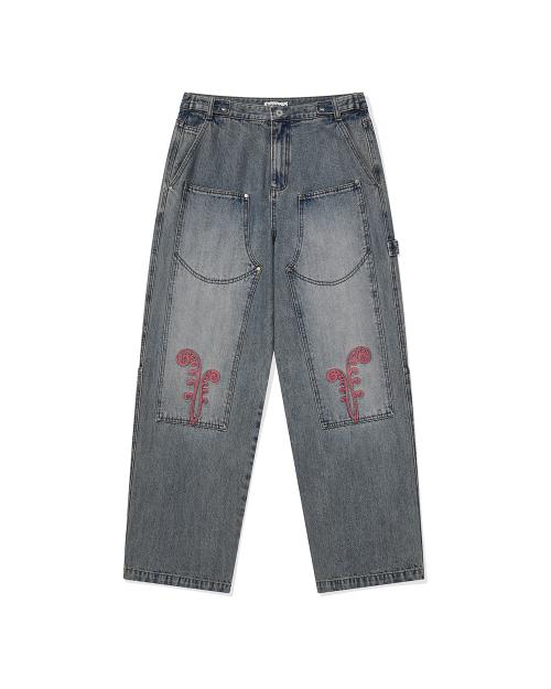 Ptery double knee pants / Washed blue