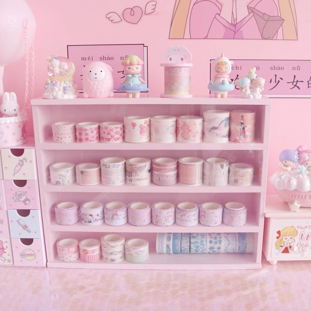 파스텔 핑크 3단 4단 수납 미니선반 소품 피규어 진열 우드쇼케이스