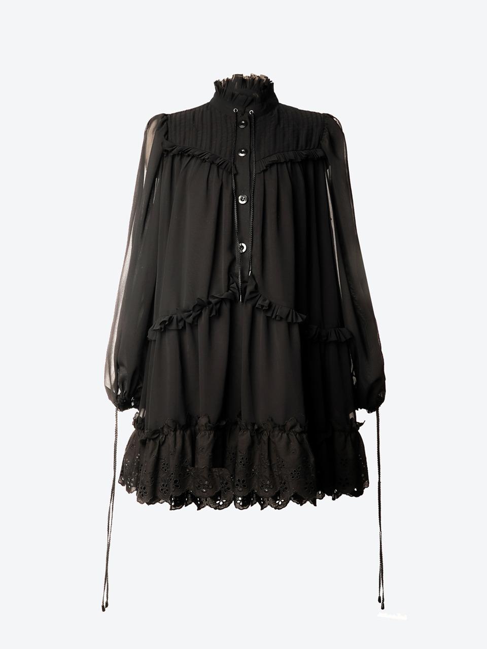 Victorian Lace-Trim Mini Dress (black)