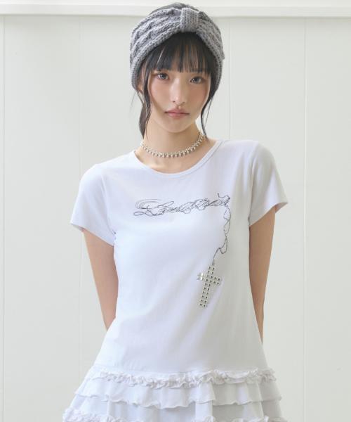EL CROSS FRILL TEE(WHITE)