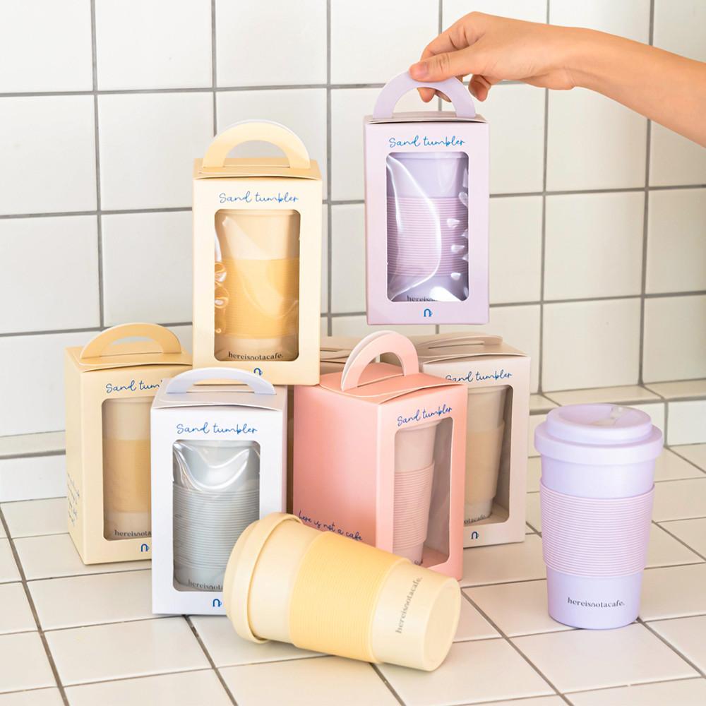 리유저블 텀블러 컵 선물 예쁜 파우치 선택가능 빨대 커피 PLA 샌드텀블러 420ml