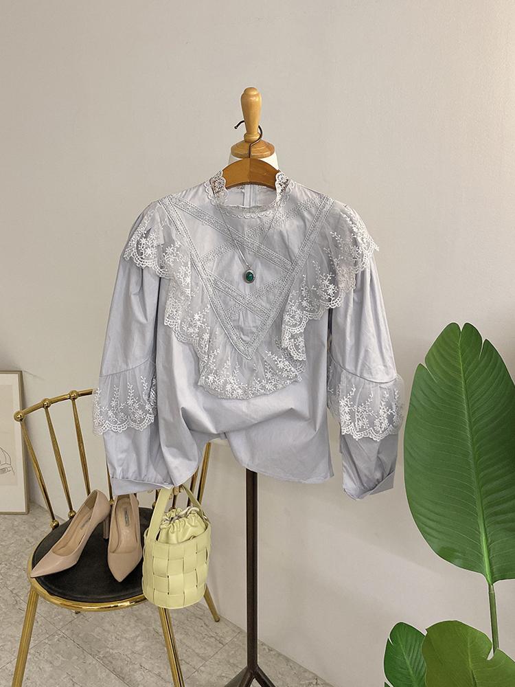 [무배] 툼스 레이스 프릴 블라우스(3color)