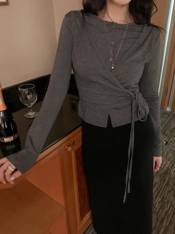 프렌치오브 [하객룩]테누즈 랩 레이어드 가디건 (4color)(기모/일반ver)