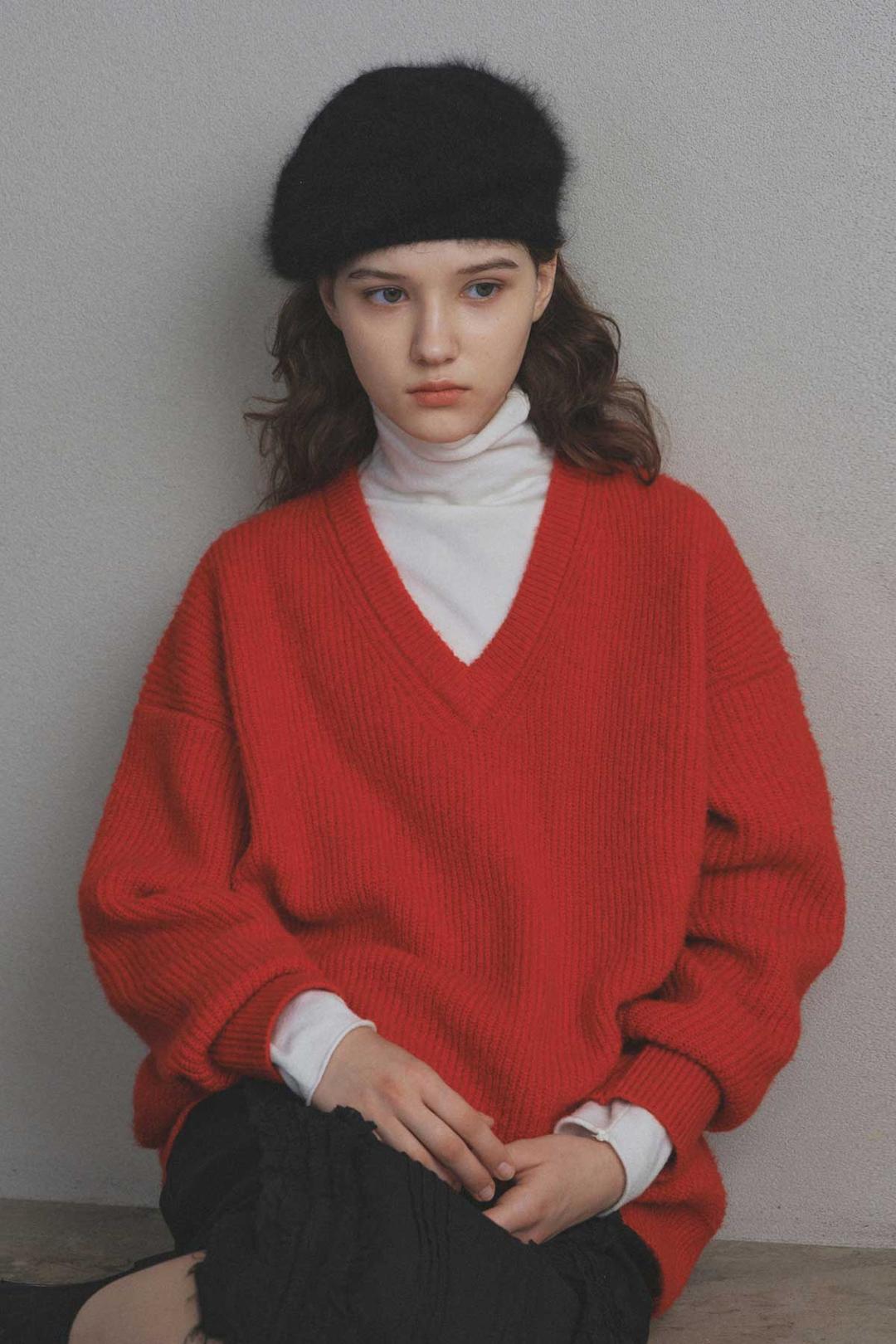 클라우드 브이넥 니트_Indian Red