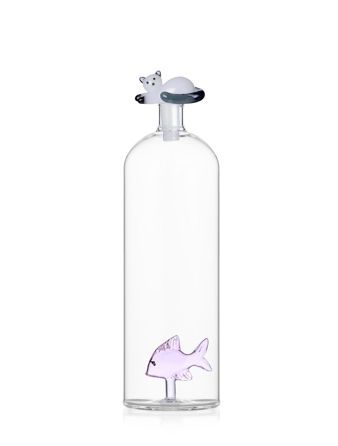 Tabby Cat Bottle Pink Fish&White Cat With Smoke Tail