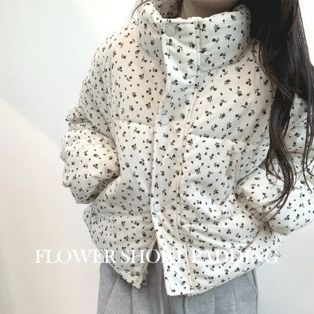 골덴패딩/퍼니 잔꽃패딩 /크롭패딩/ 플라워 패딩 / 하이넥 패딩