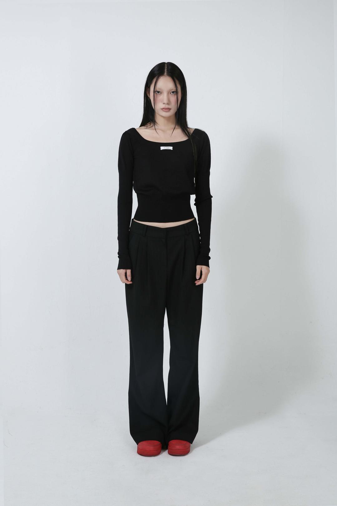 스트라이프 부츠컷 팬츠 (블랙) | 루앱