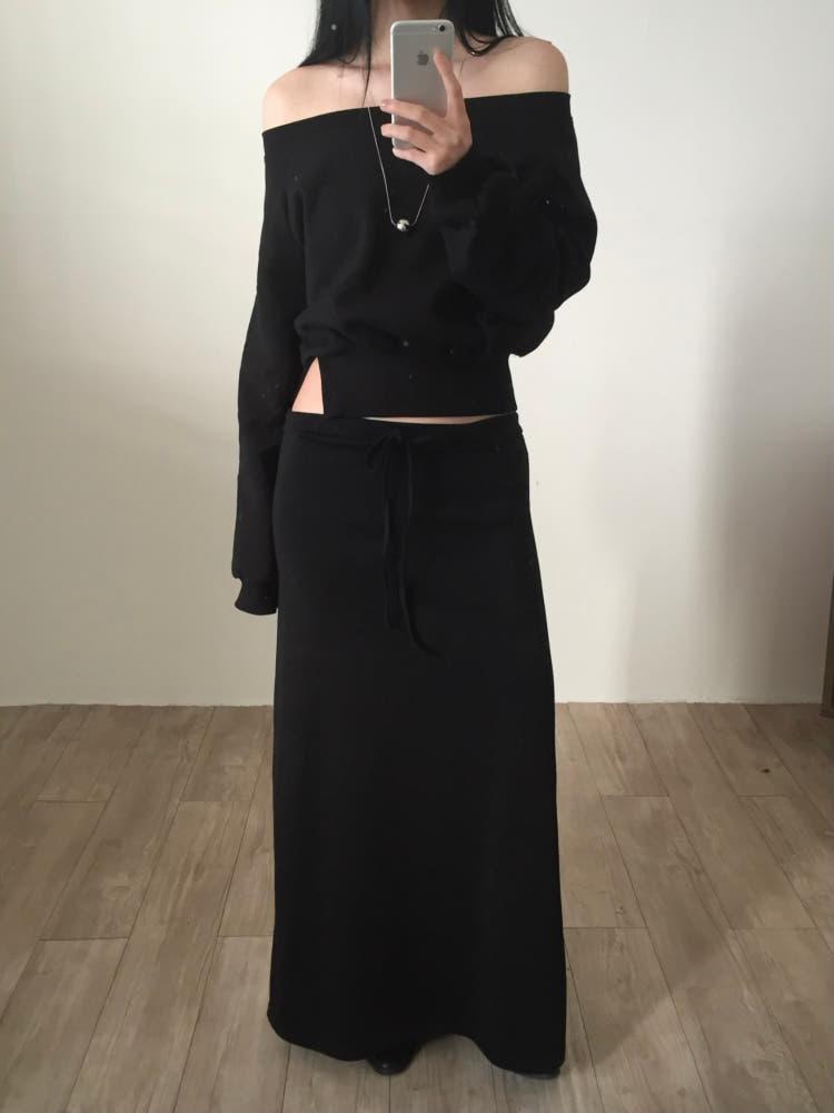 기모 로우 맥시 스커트 [블랙]