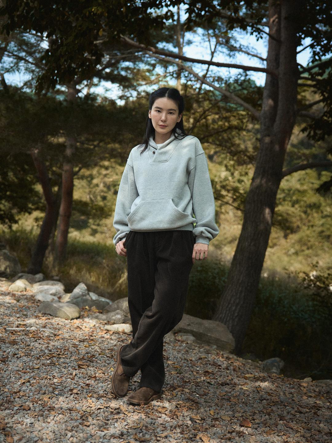 SHAWL COLLAR SWEATSHIRT [ Gray Melange ]