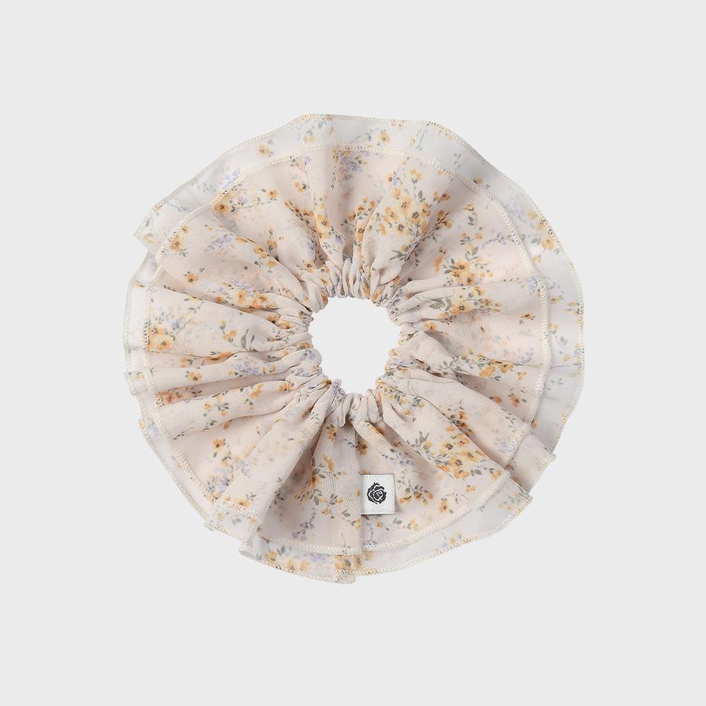 FLORAL CHIFFON FRILL SCRUNCHIE (YELLOW)
