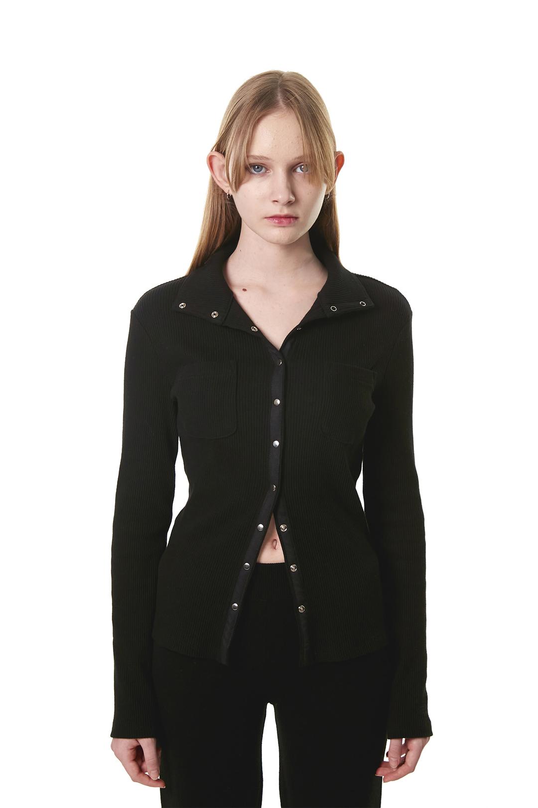 MINI POCKET RIBBED TOP / BLACK