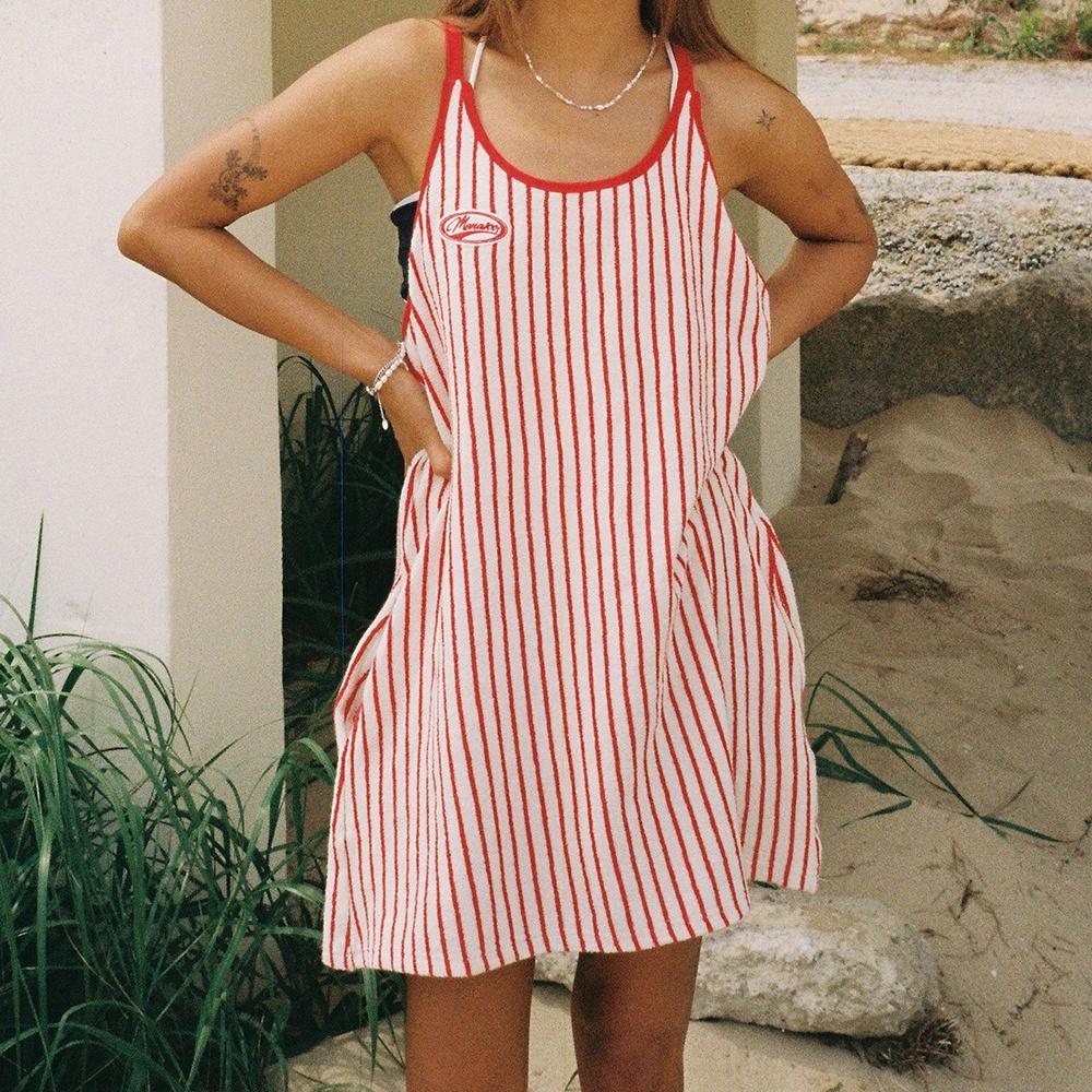 MENASOO SUMMER STRIPE TERRY STRAP ONEPIECE_RED