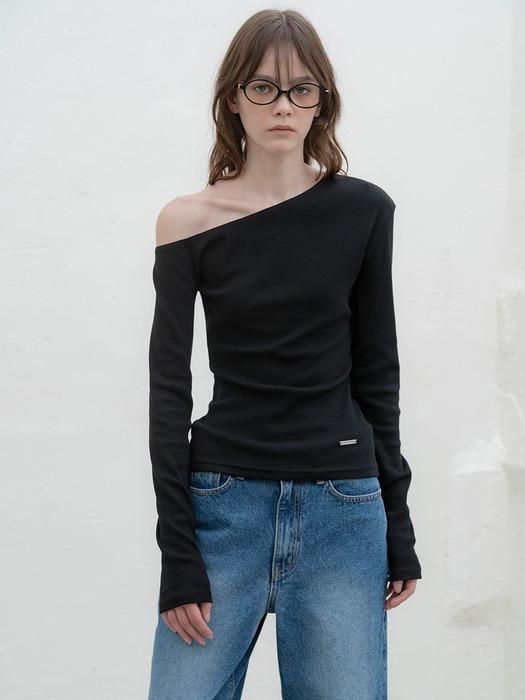 Rebbed One-Shoulder T-shirt_BLACK