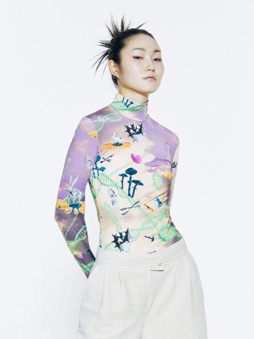 프린트 핑거홀 탑 (라이트퍼플)